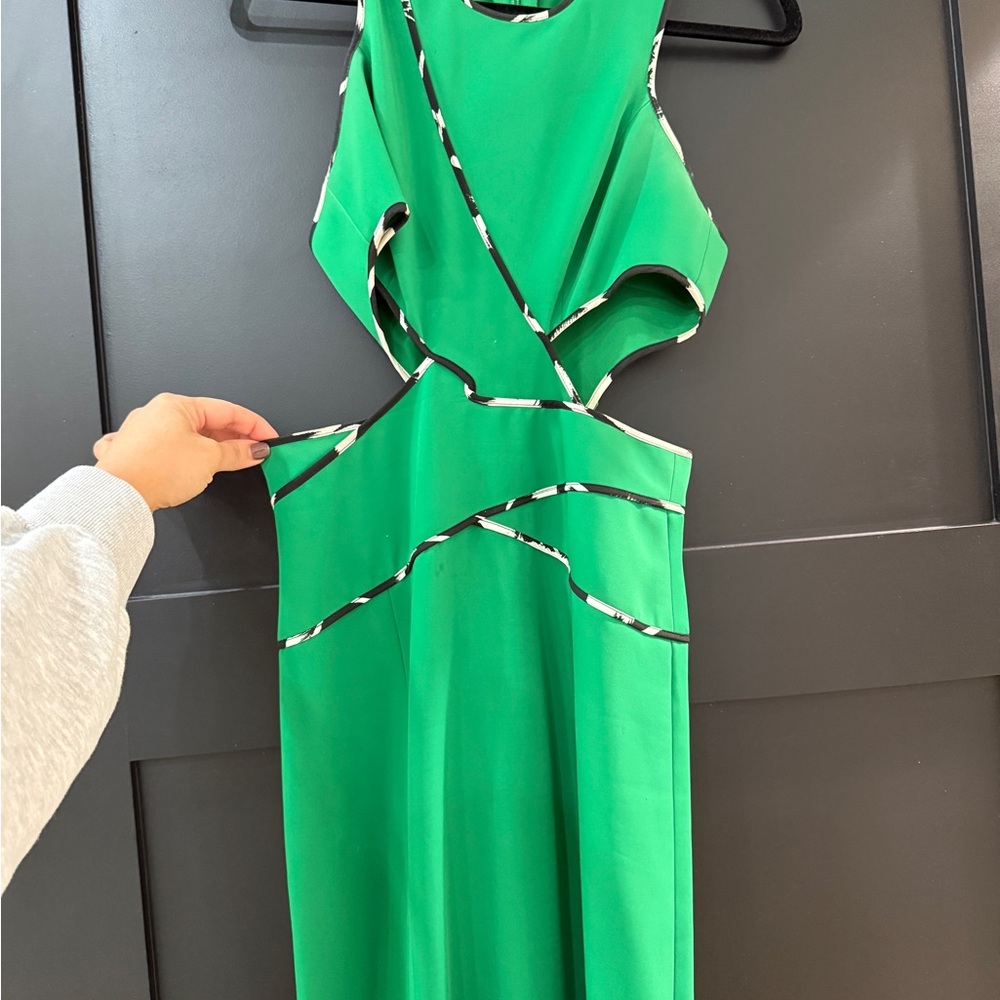 BCBGMaxAzria Green Asymmetrical Dress with Black and White Accents